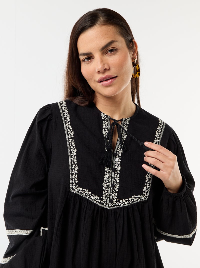 Embroidered Loose Maternity Dress Black - Kiabi