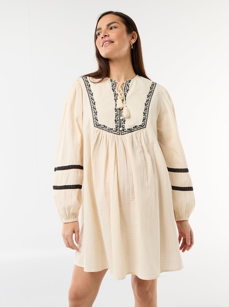 Embroidered Loose Maternity Dress White - Kiabi