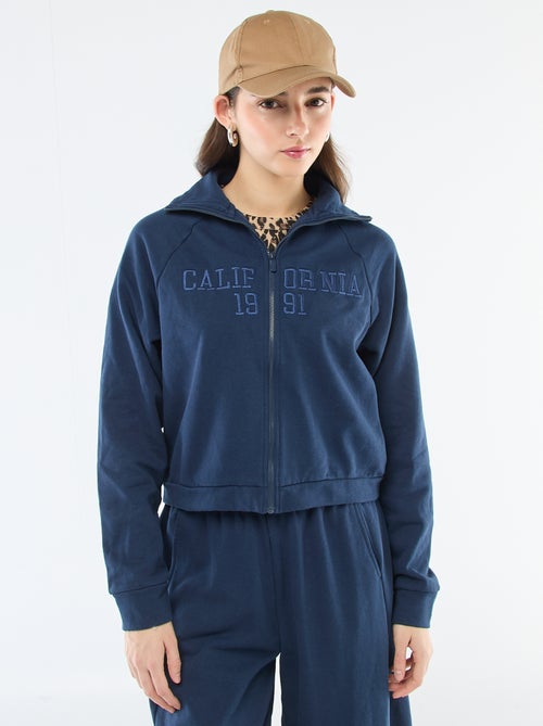 Embroidered Message Cropped Zip-Up Sweatshirt - Kiabi