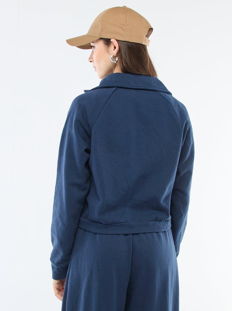 Embroidered Message Cropped Zip-Up Sweatshirt Blue - Kiabi