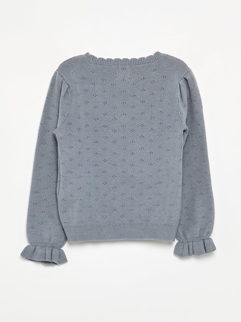 Embroidered Pointelle Knit Sweater Blue - Kiabi
