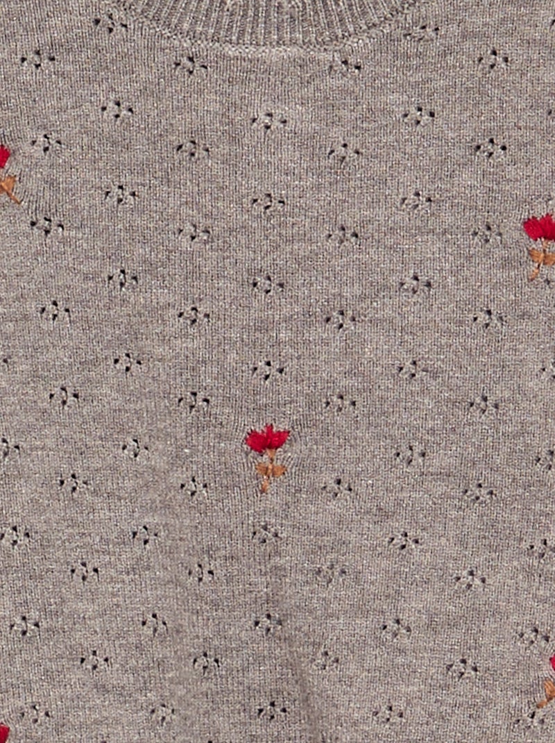 Embroidered Pointelle Knit Sweater Brown - Kiabi