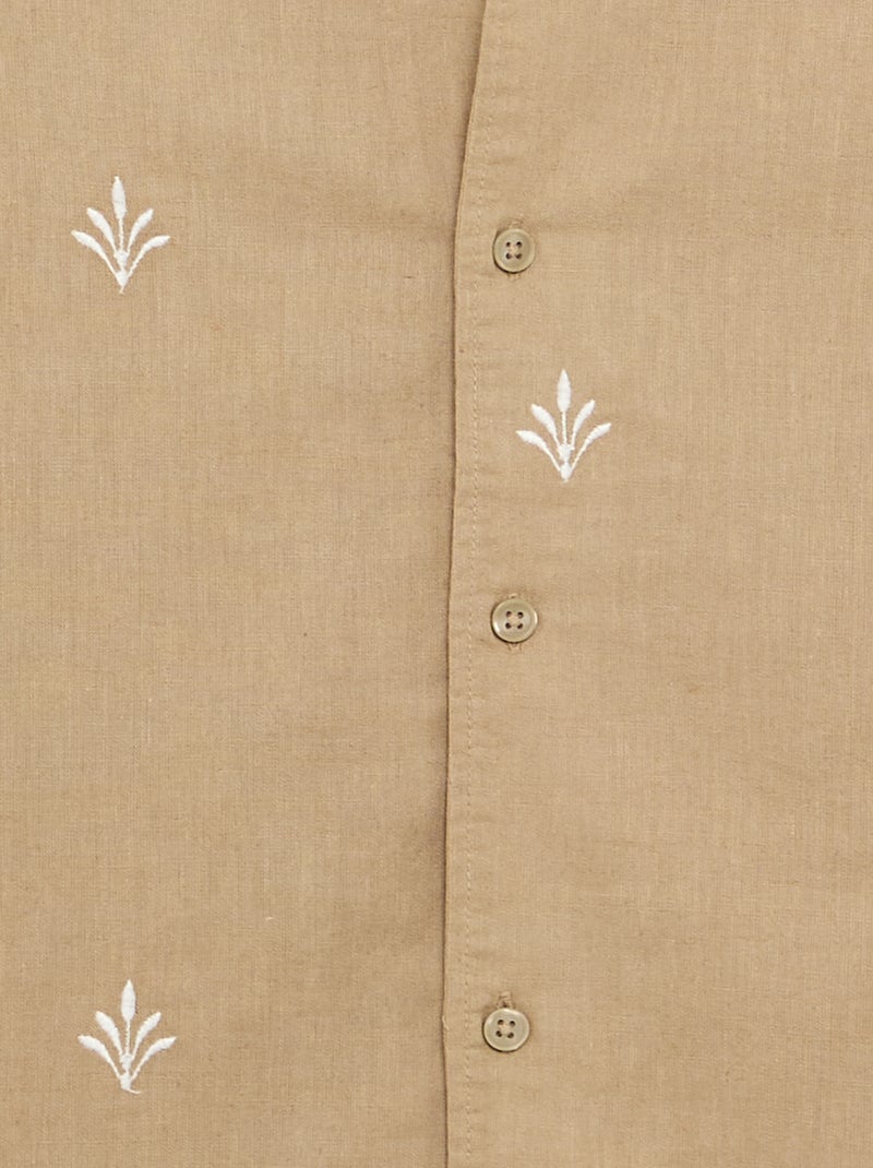 Embroidered Short-Sleeved Shirt Beige - Kiabi