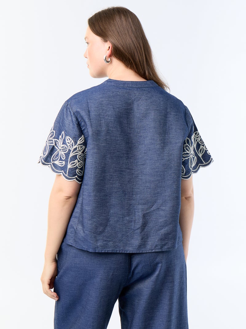 Embroidered Sleeve Shirt Blue - Kiabi
