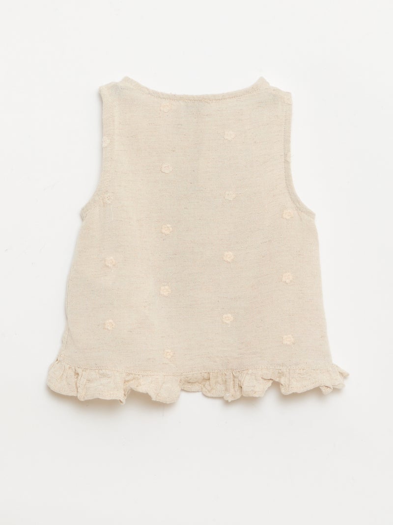 Embroidered Sleeveless Blouse Beige - Kiabi