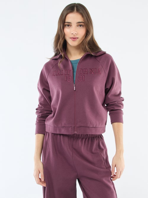 Embroidered Slogan Cropped Zip-Up Sweatshirt - Kiabi