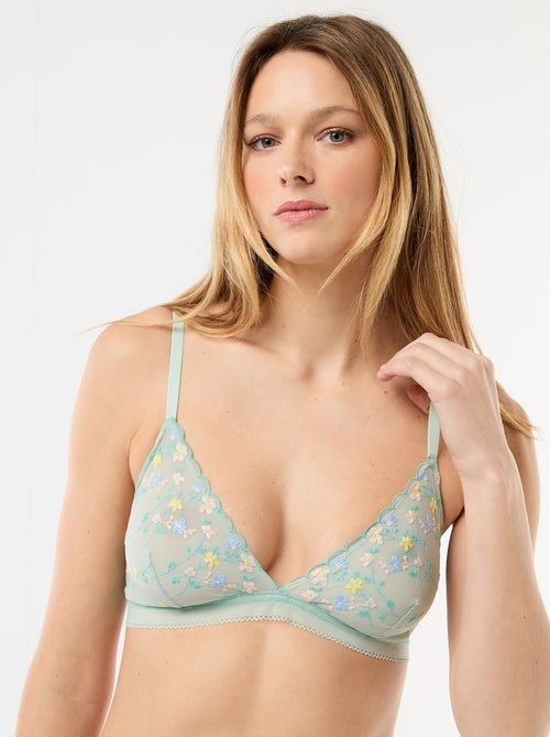 Embroidered Tulle Triangle Bra - Kiabi