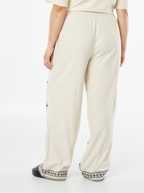 Embroidered wide-leg 3/4 trousers - Kiabi
