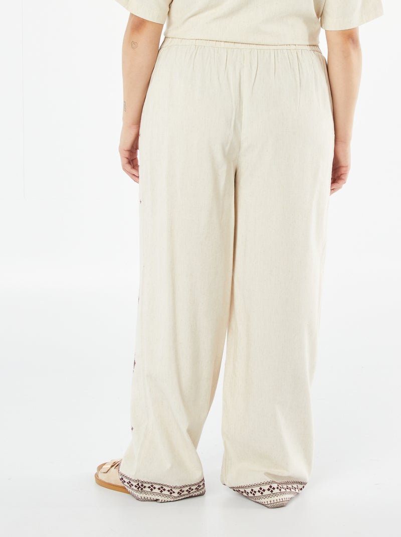 Embroidered wide-leg 3/4 trousers Beige - Kiabi