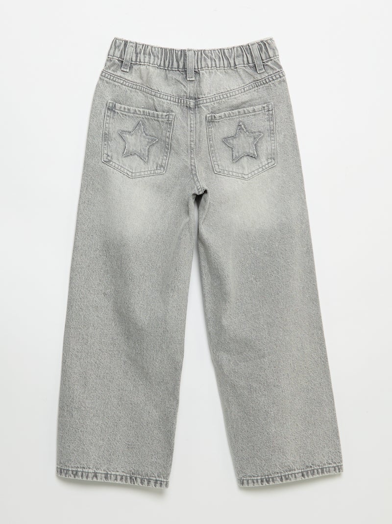 Embroidered Wide Leg Trousers Grey - Kiabi