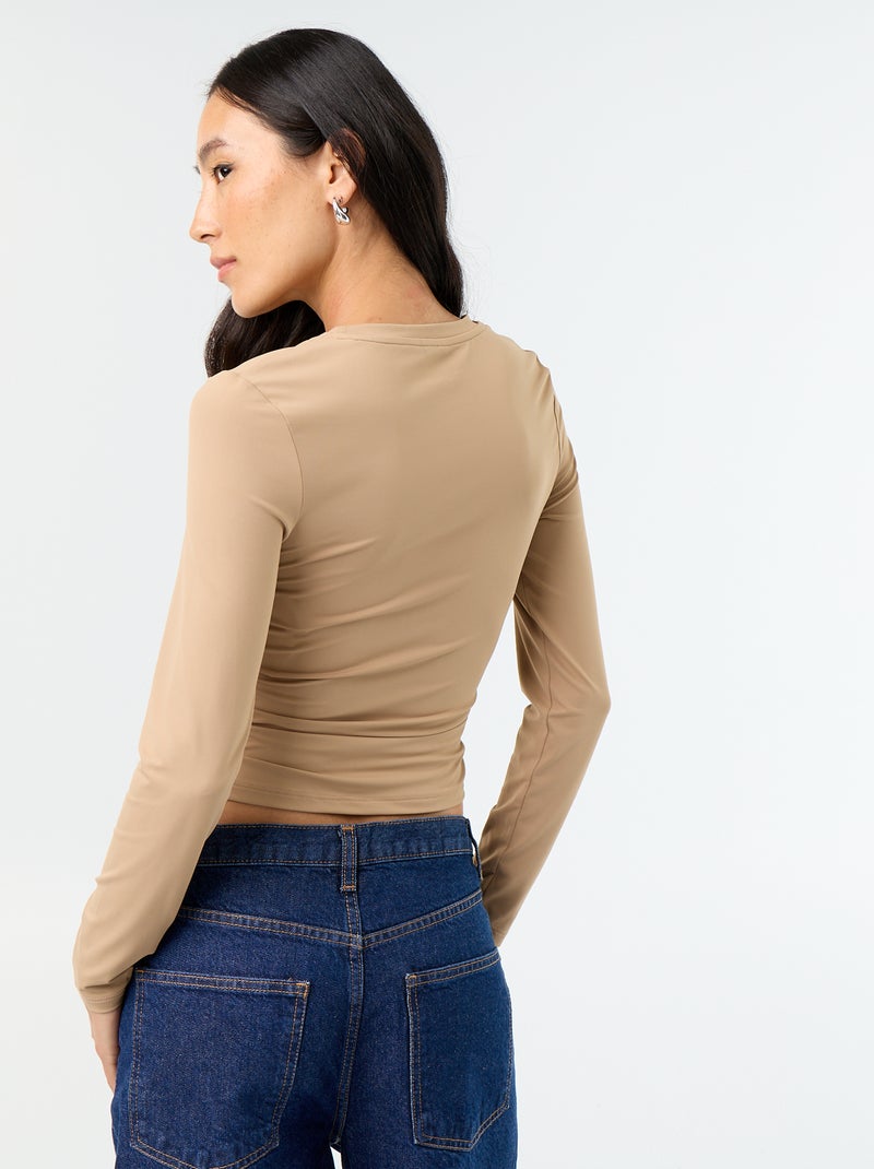Eng anliegendes, plissiertes T-Shirt Beige - Kiabi