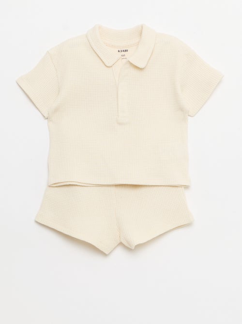 Ensemble 2 pièces - polo + short en maille gaufrée - Kiabi