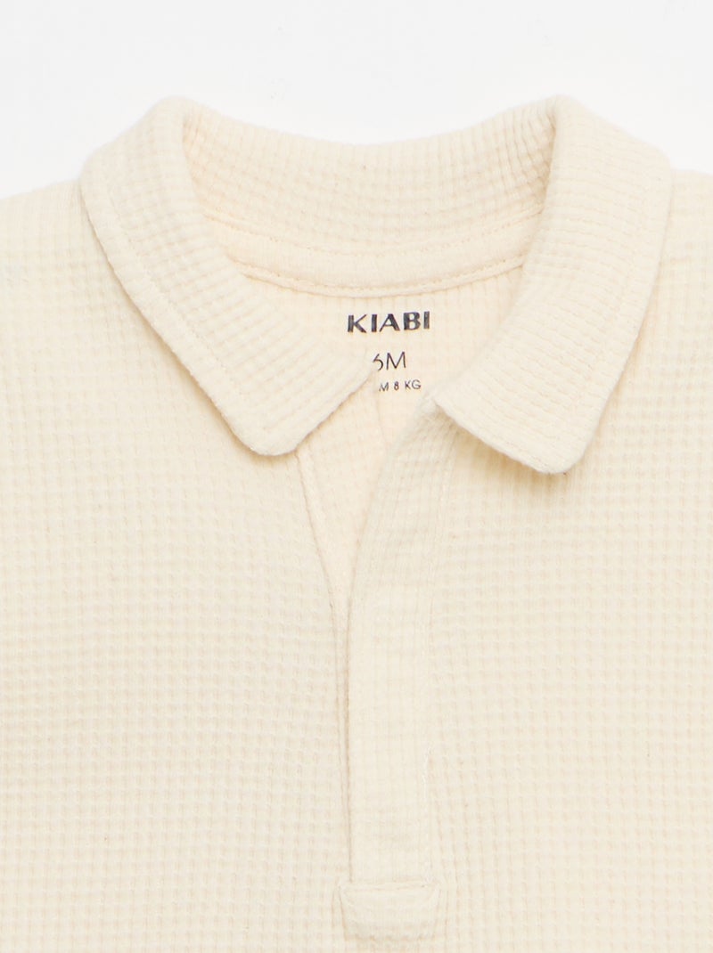 Ensemble 2 pièces - polo + short en maille gaufrée Blanc - Kiabi