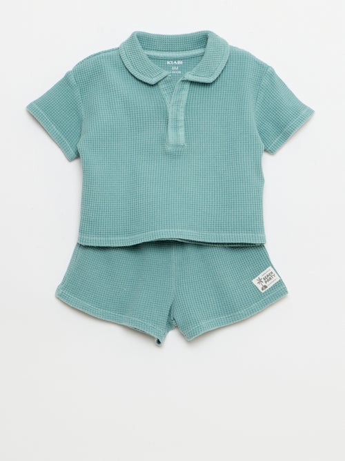 Ensemble 2 pièces - polo + short en maille gaufrée - Kiabi