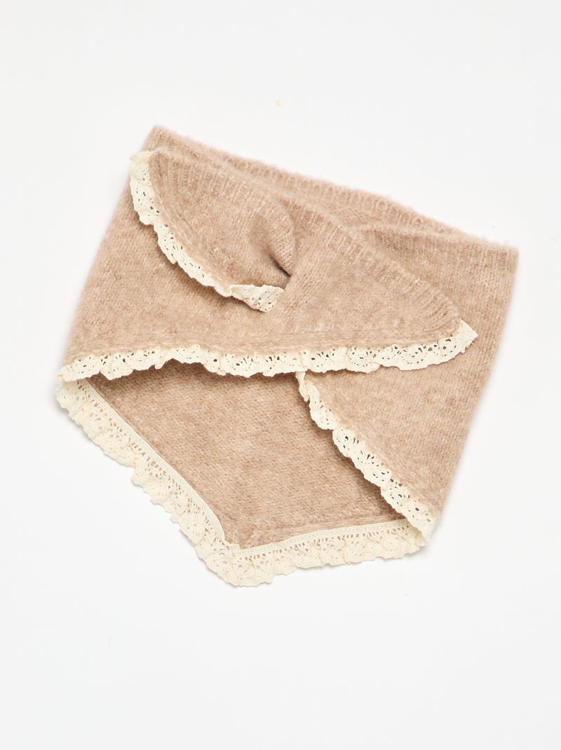 Ensemble 2 pièces - pull + foulard avec détails en macramé Beige - Kiabi