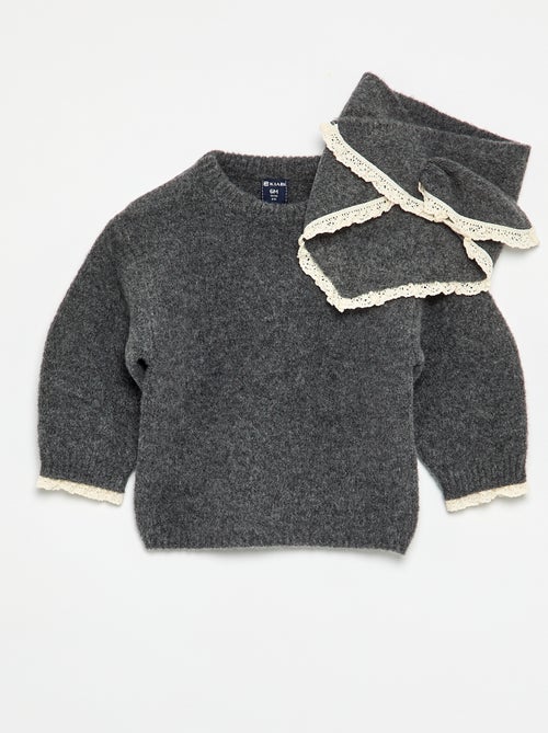 Ensemble 2 pièces - pull + foulard avec détails en macramé - Kiabi