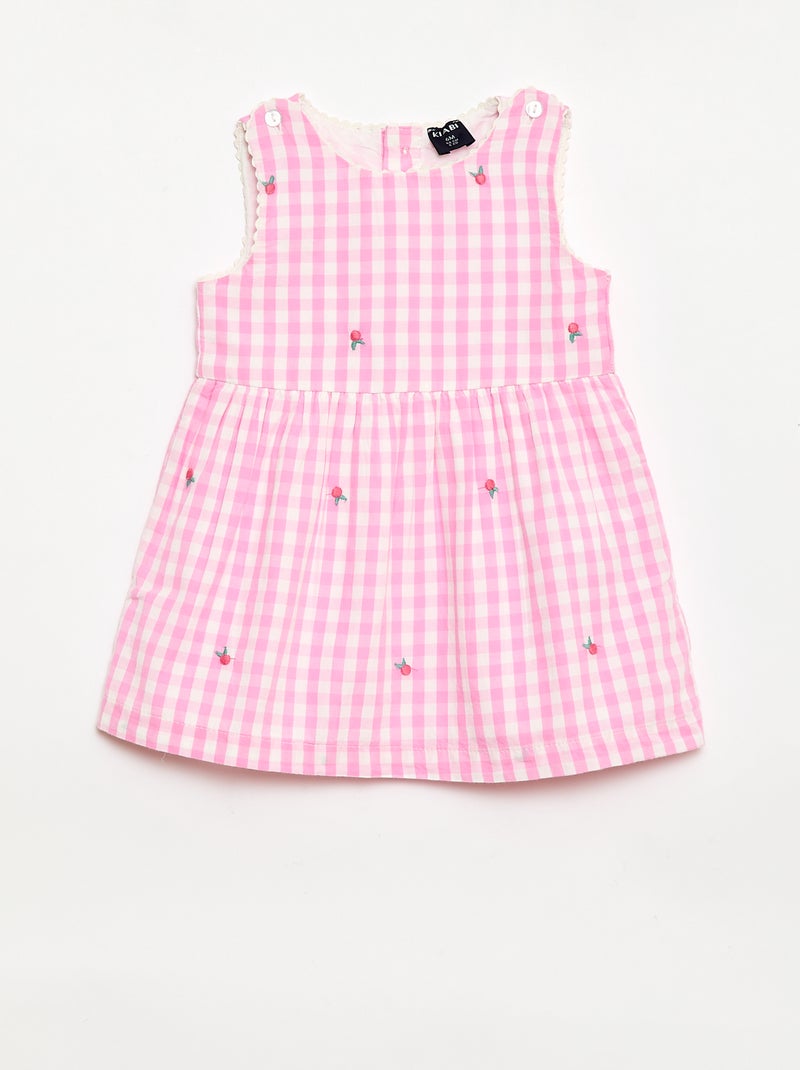 Ensemble 2 pièces - Robe vichy sans manches en popeline de coton + culotte Rose - Kiabi