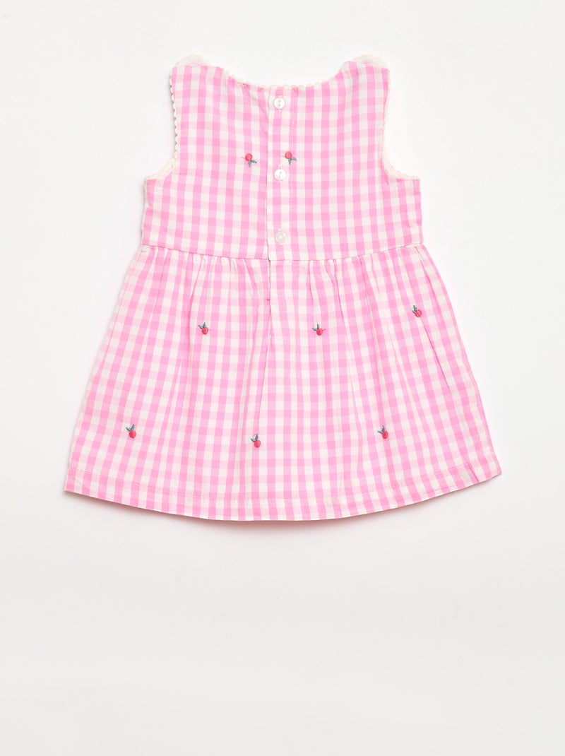 Ensemble 2 pièces - Robe vichy sans manches en popeline de coton + culotte Rose - Kiabi