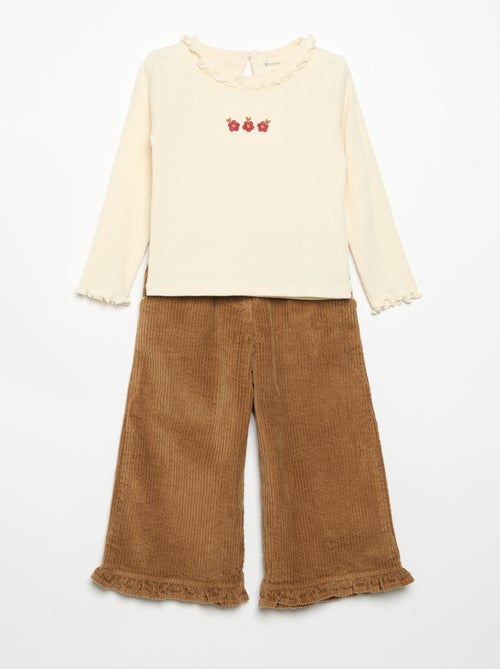 Ensemble 2 pièces - T-shirt + pantalon en velours - Kiabi