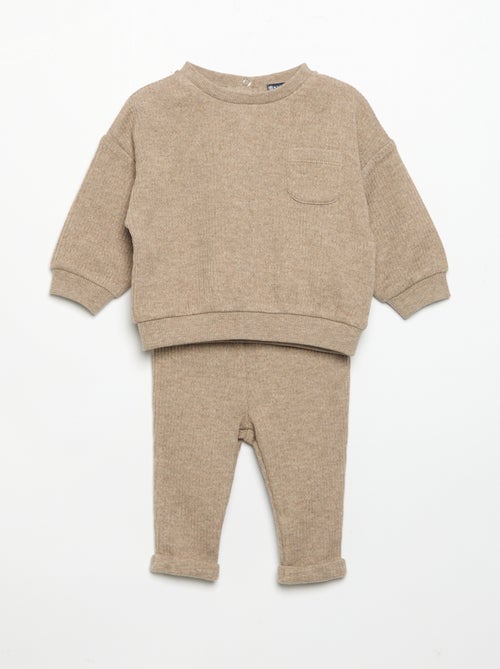 Ensemble 2 pièces en maille côtelée - Sweat + pantalon - Kiabi