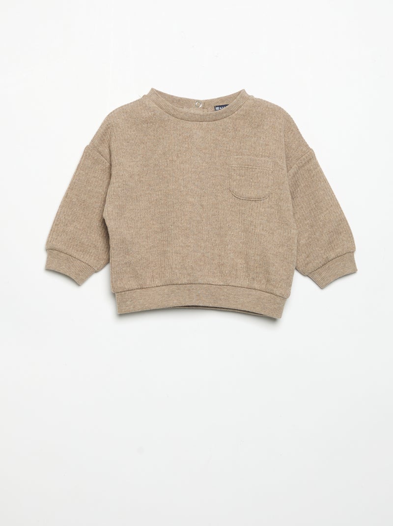 Ensemble 2 pièces en maille côtelée - Sweat + pantalon Beige - Kiabi