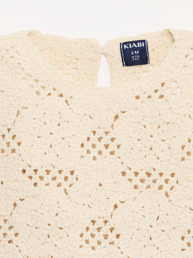 Ensemble 2 pièces en maille crochet - top + short Blanc - Kiabi