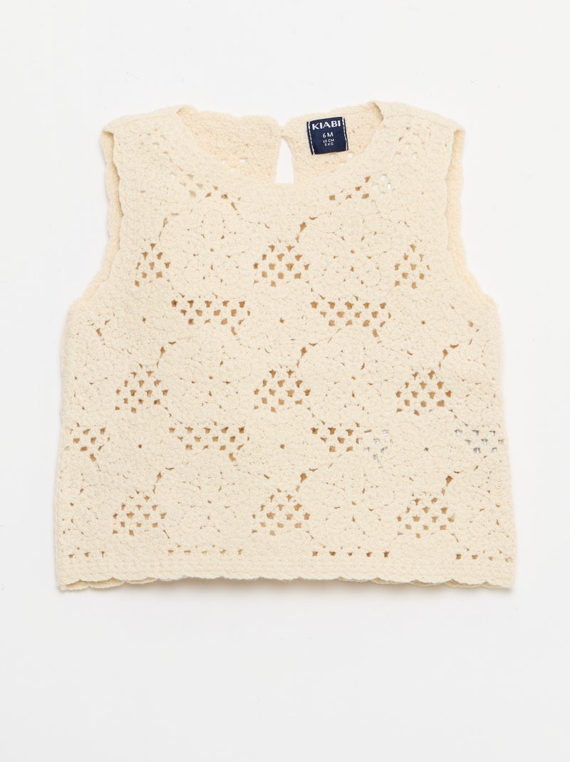 Ensemble 2 pièces en maille crochet - top + short Blanc - Kiabi