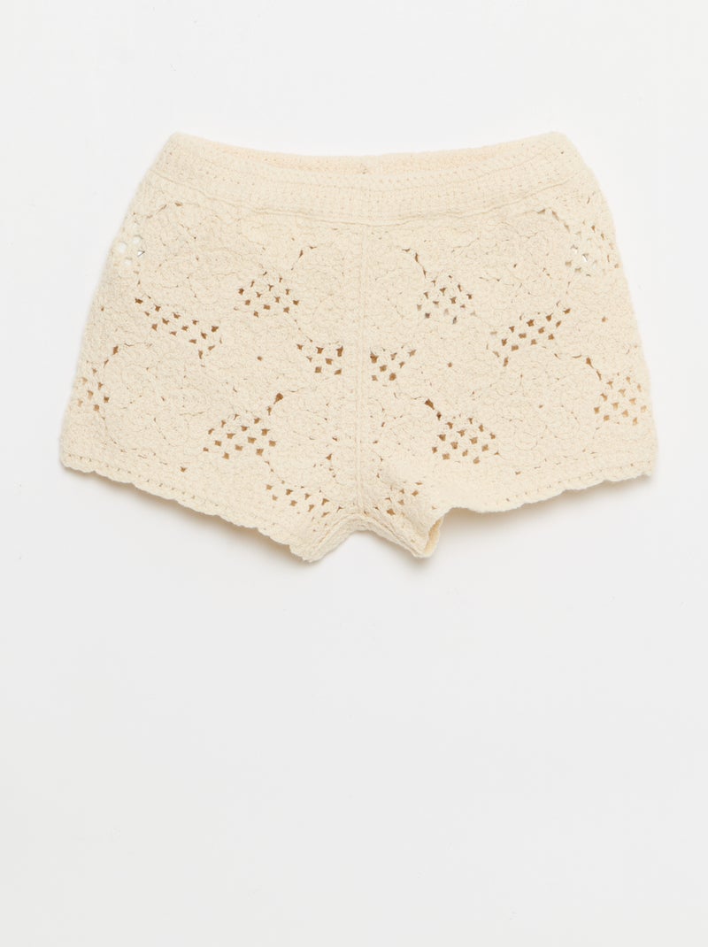 Ensemble 2 pièces en maille crochet - top + short Blanc - Kiabi