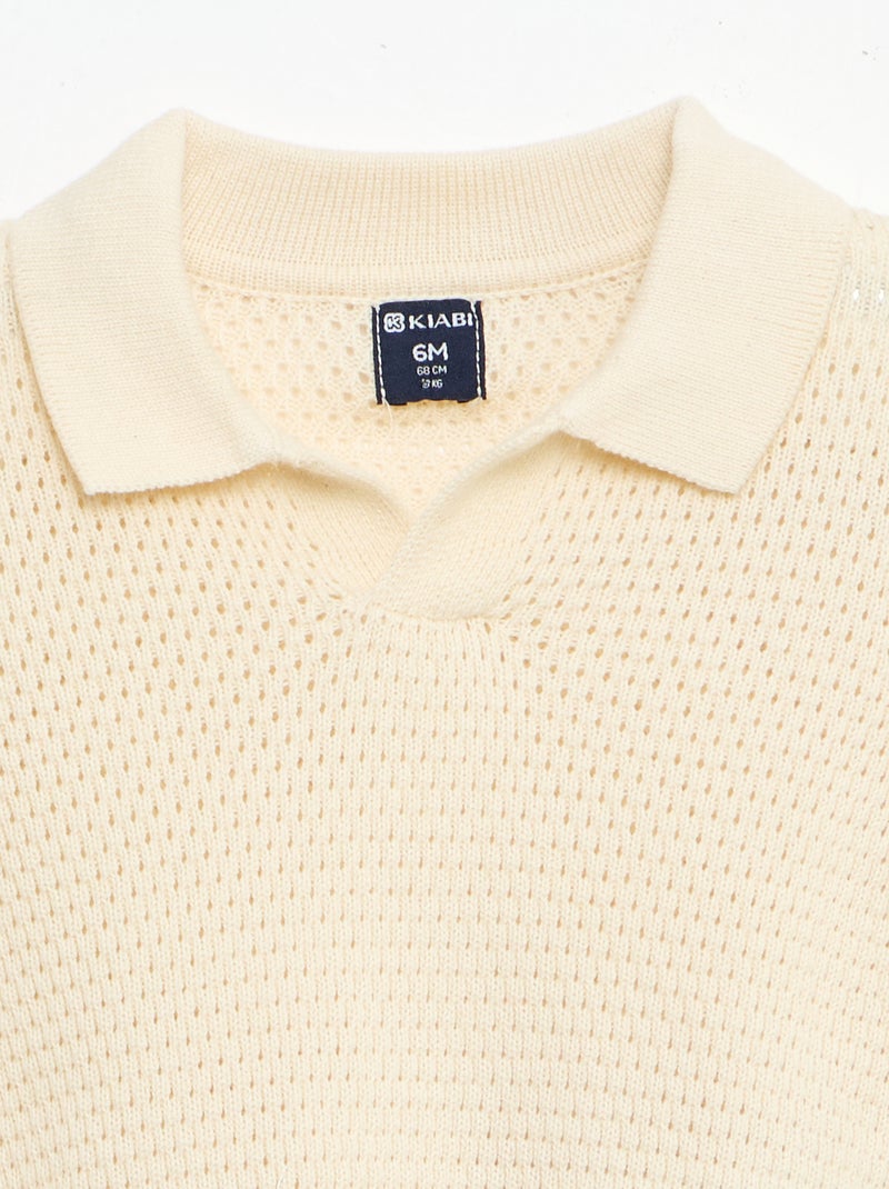 Ensemble 2 pièces en tricot - T-shirt polo + short Beige - Kiabi