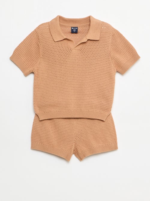 Ensemble 2 pièces en tricot - T-shirt polo + short - Kiabi