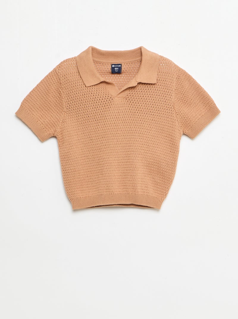 Ensemble 2 pièces en tricot - T-shirt polo + short Marron - Kiabi