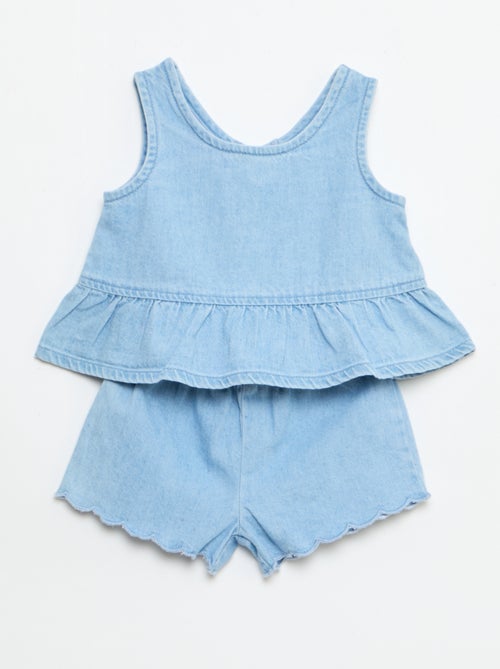 Ensemble 2 pièces short + T-shirt en denim - Kiabi