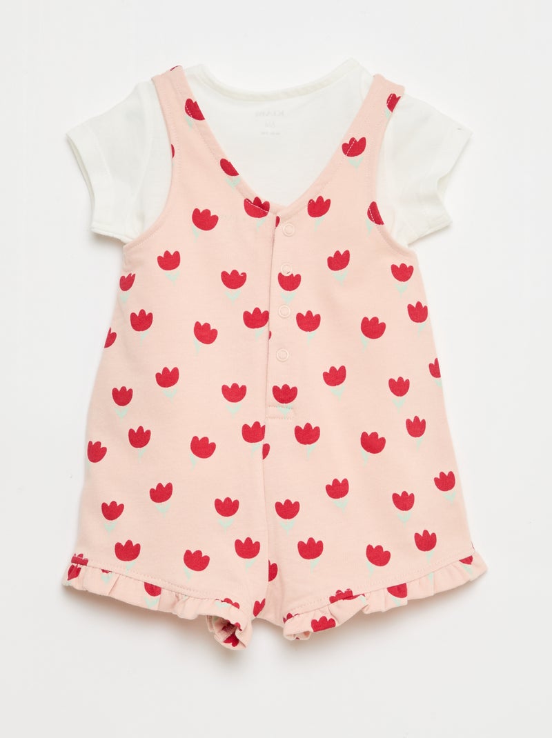 Ensemble 2 pièces T-shirt + combishort Rose - Kiabi