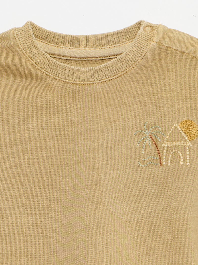 Ensemble 2 pièces tee-shirt brodé + short Beige - Kiabi