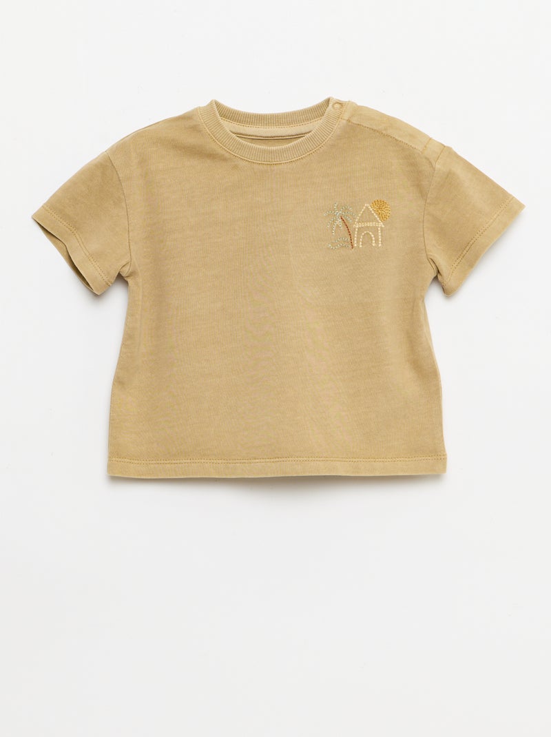 Ensemble 2 pièces tee-shirt brodé + short Beige - Kiabi
