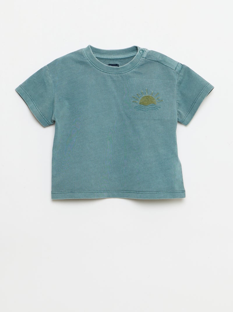 Ensemble 2 pièces tee-shirt brodé + short Bleu - Kiabi