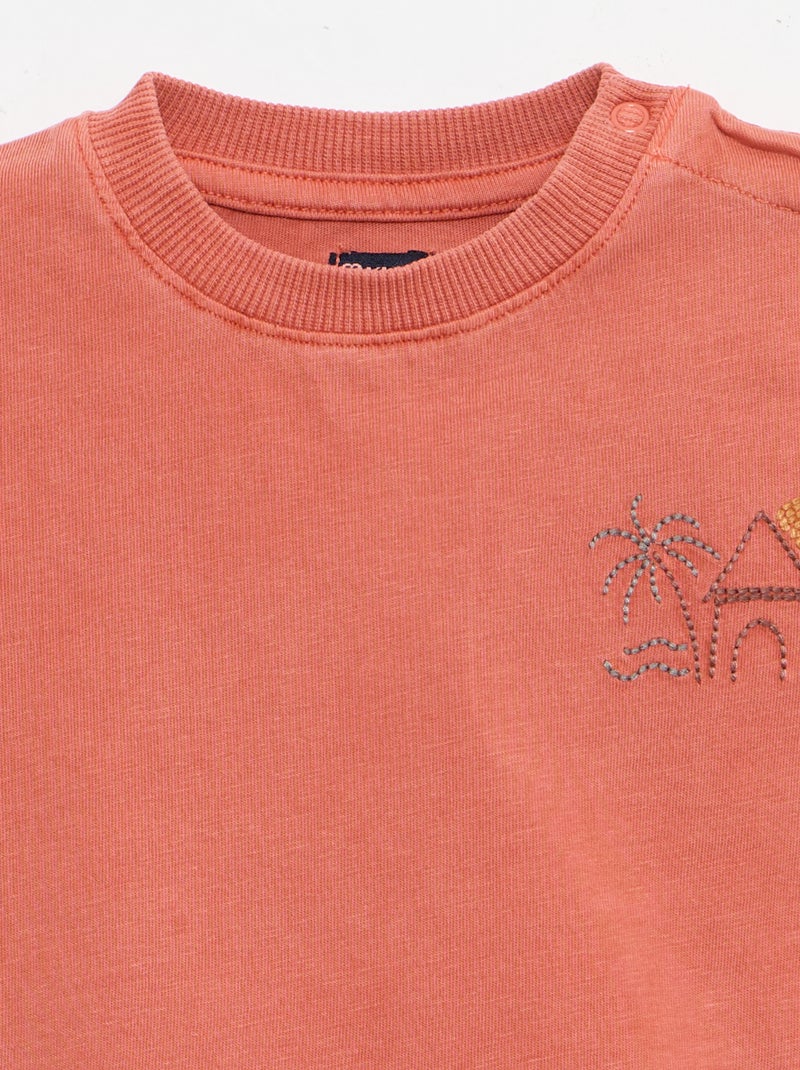 Ensemble 2 pièces tee-shirt brodé + short Rouge - Kiabi