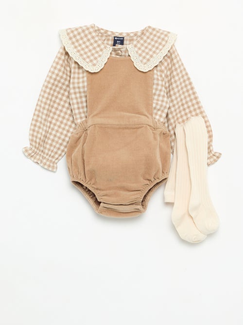 Ensemble 3 pièces - Barboteuse + blouse + paire de collants - Kiabi