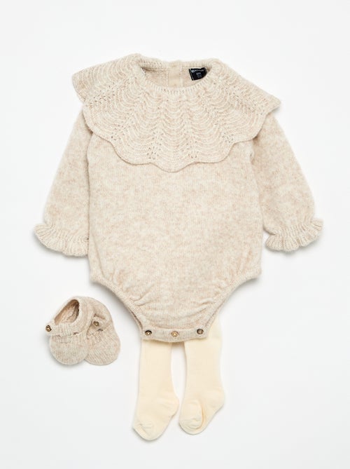 Ensemble 3 pièces - barboteuse + collants + chaussons - Kiabi