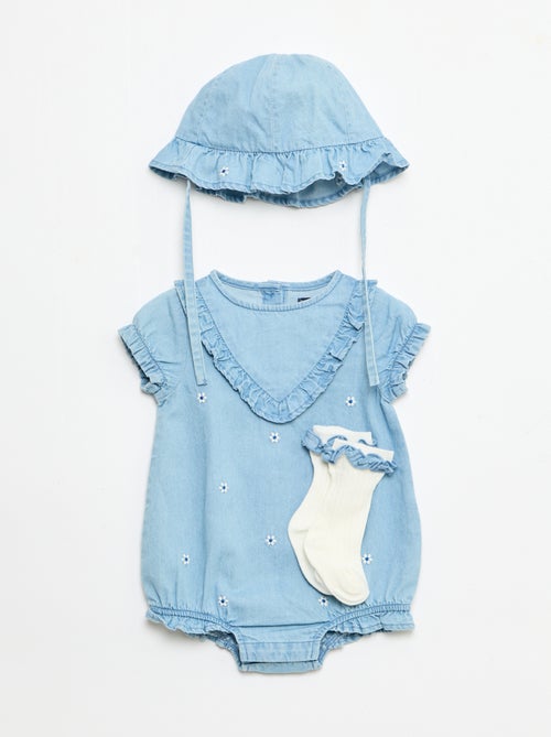 Ensemble 3 pièces  barboteuse + chapeau + chaussettes - Kiabi