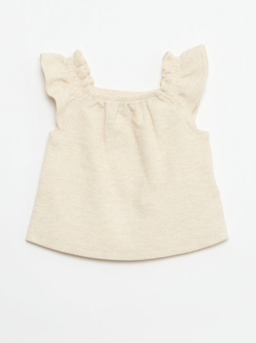 Ensemble 3 pièces en maille côtelée -  short + T-shirt + bob - Kiabi