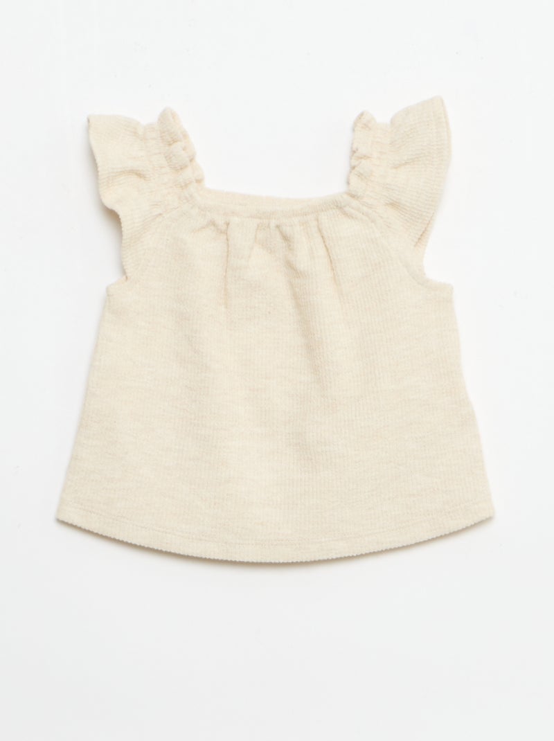 Ensemble 3 pièces en maille côtelée -  short + T-shirt + bob Beige - Kiabi