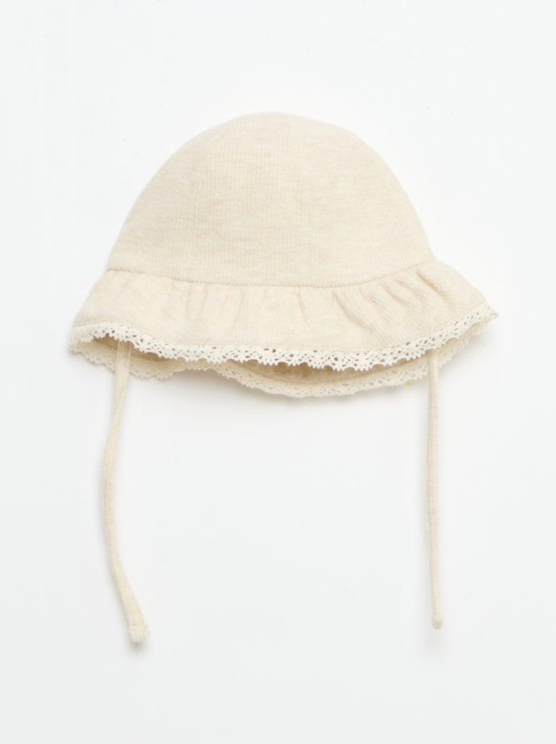 Ensemble 3 pièces en maille côtelée -  short + T-shirt + bob Beige - Kiabi