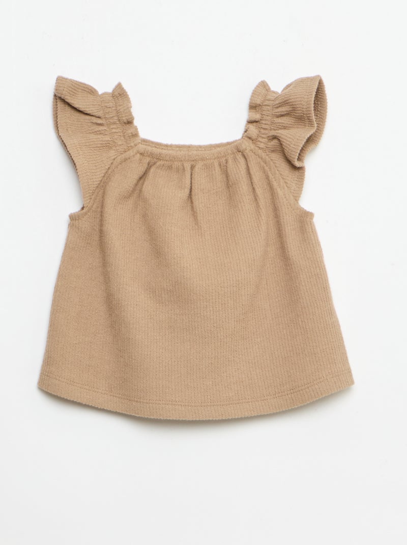 Ensemble 3 pièces en maille côtelée -  short + T-shirt + bob Marron - Kiabi