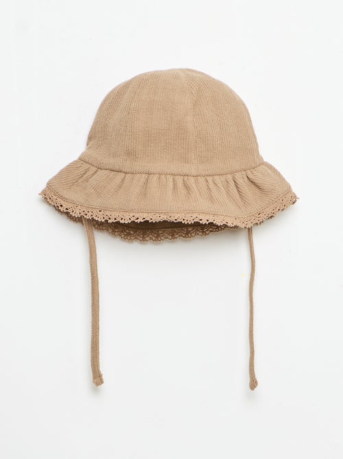 Ensemble 3 pièces en maille côtelée -  short + T-shirt + bob - Kiabi