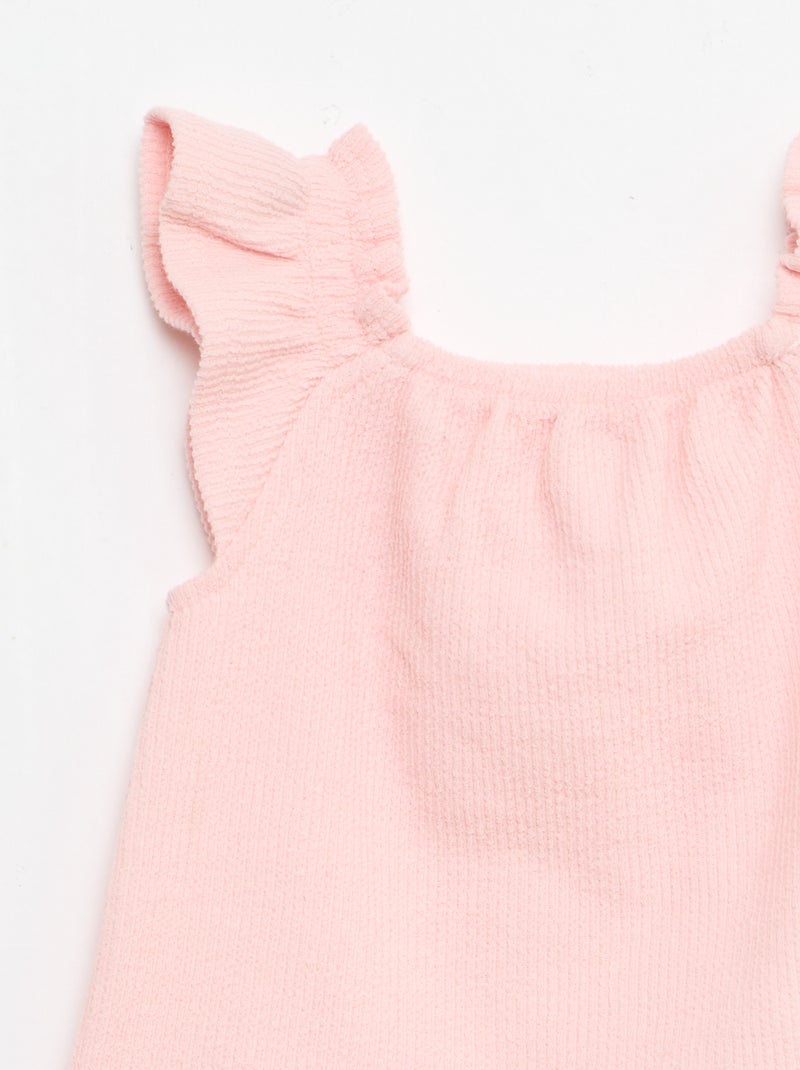 Ensemble 3 pièces en maille côtelée -  short + T-shirt + bob Rose - Kiabi