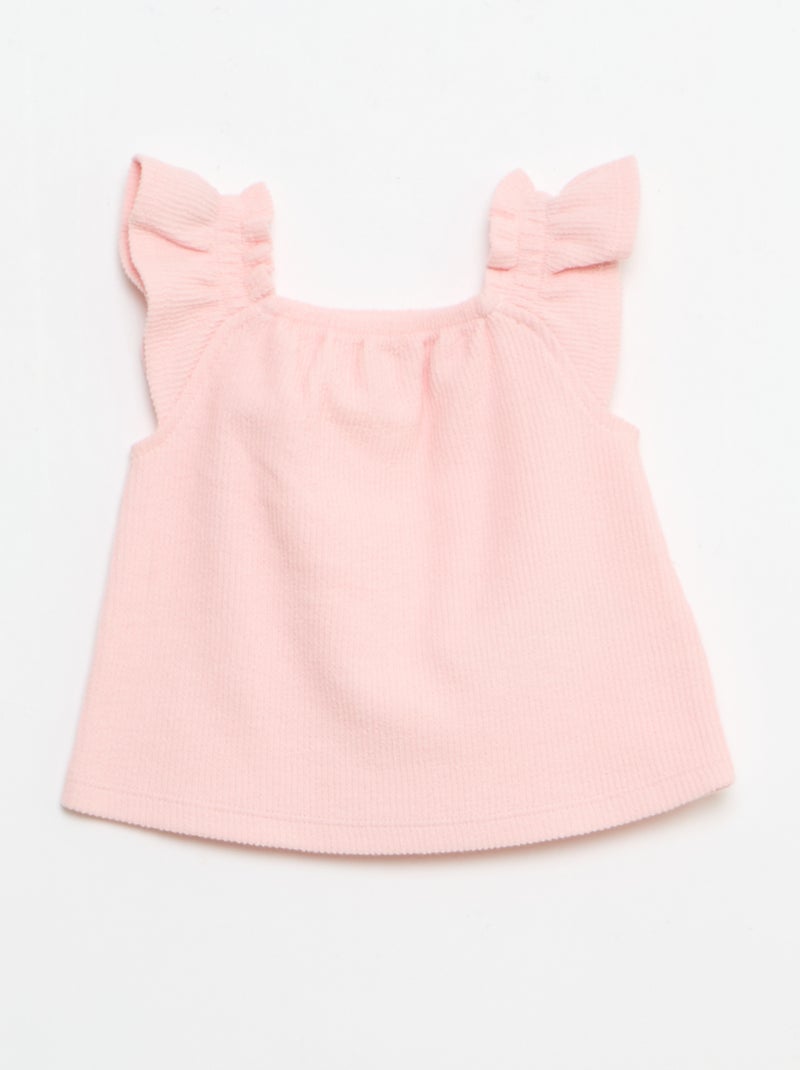 Ensemble 3 pièces en maille côtelée -  short + T-shirt + bob Rose - Kiabi