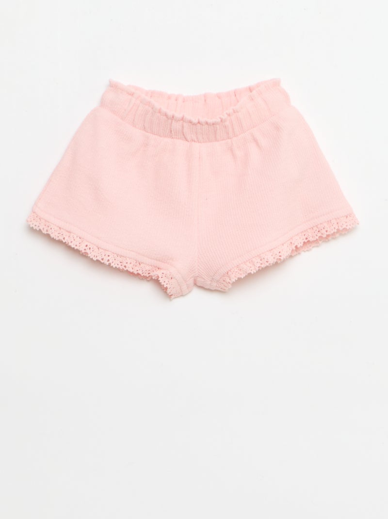 Ensemble 3 pièces en maille côtelée -  short + T-shirt + bob Rose - Kiabi