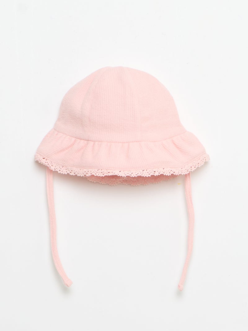 Ensemble 3 pièces en maille côtelée -  short + T-shirt + bob Rose - Kiabi