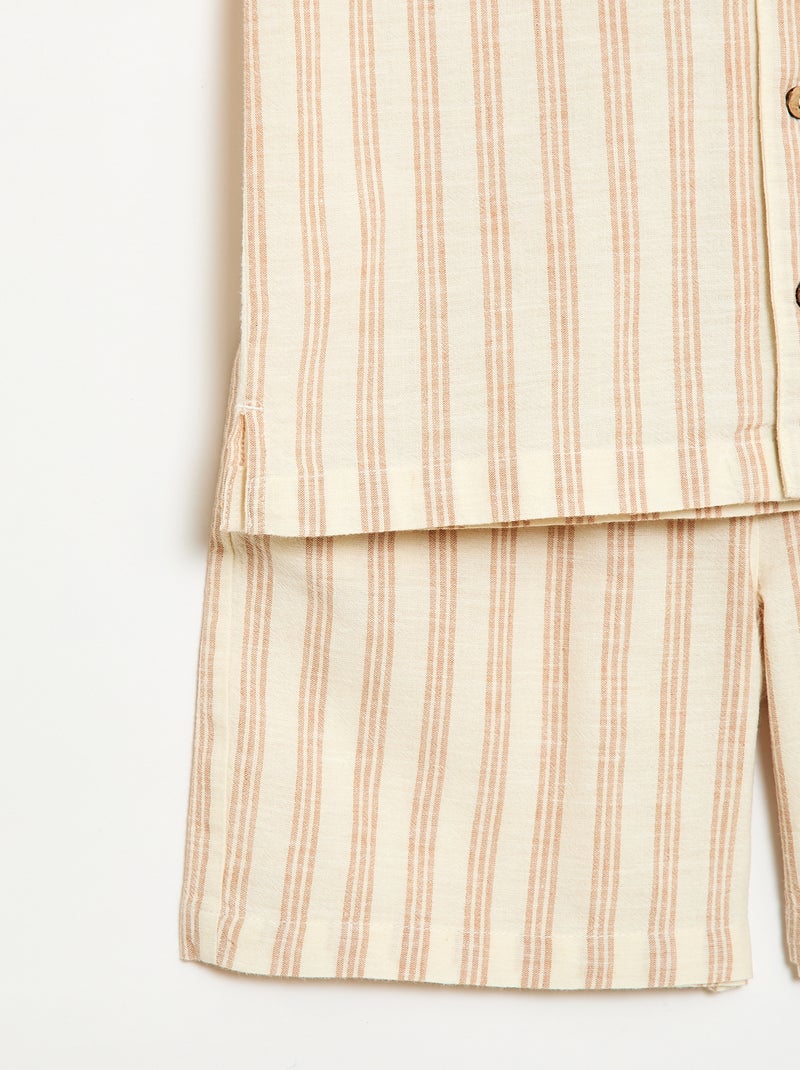 Ensemble à rayures chemise + short Beige - Kiabi